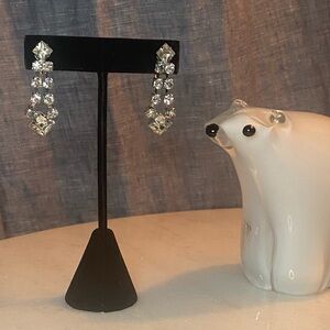 Vintage Art Deco Style Rhinestone Drop Earrings 1.5” Silver Tone Screw‎ Back 7g